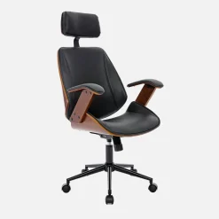 Bürostuhl mit Rollen gewölbtes Holzdekor und Kunstleder