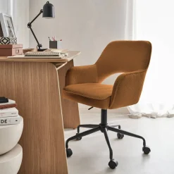 Bürostuhl mit Rollen und Bouclé-Bezug