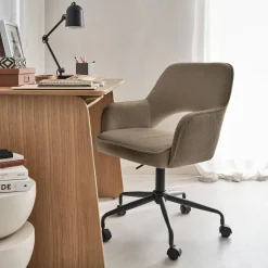 Bürostuhl mit Rollen und Bouclé-Bezug