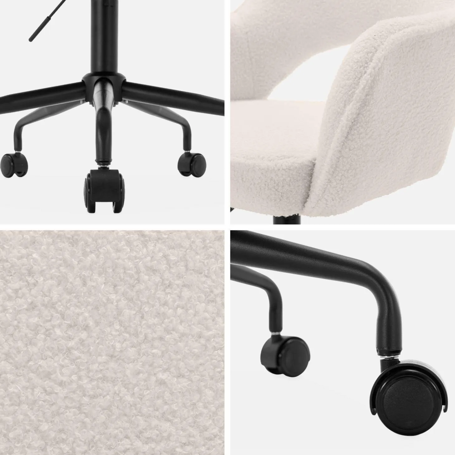 Bürostuhl mit Rollen und Bouclé-Bezug