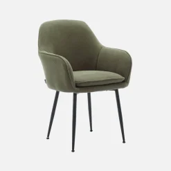 Cord-Sessel mit mattschwarzen Metallfüßen