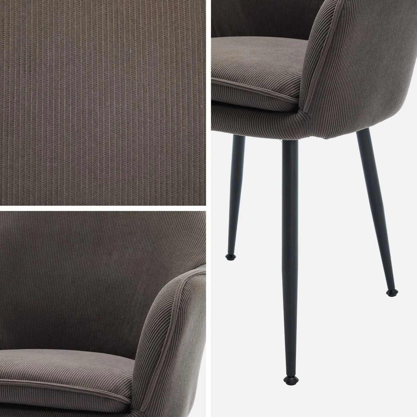Cord-Sessel mit mattschwarzen Metallfüßen