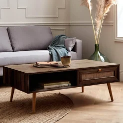Couchtisch mit Rattan-Geflecht 110 x 59 x 39 cm