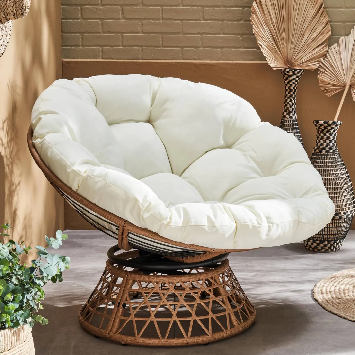 Drehbarer Papasan-Sessel aus Stahl und Polyrattan outdoor/indoor Ø96cm