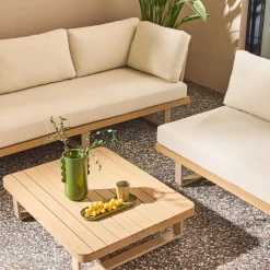 Eck-Gartenmöbelset aus Akazienholz und Aluminium für 5 Personen