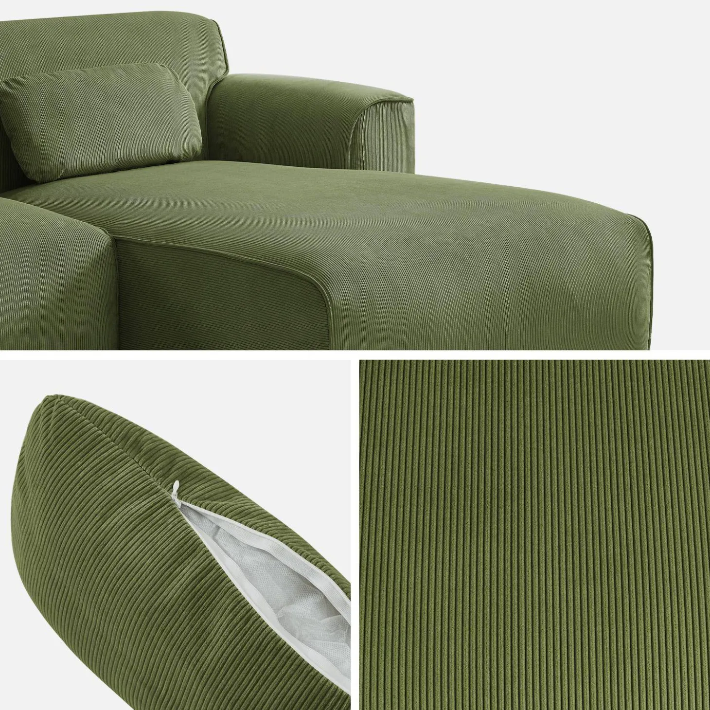 Ecksofa aus Cord, 2-3 Sitzer, Recamiere rechts