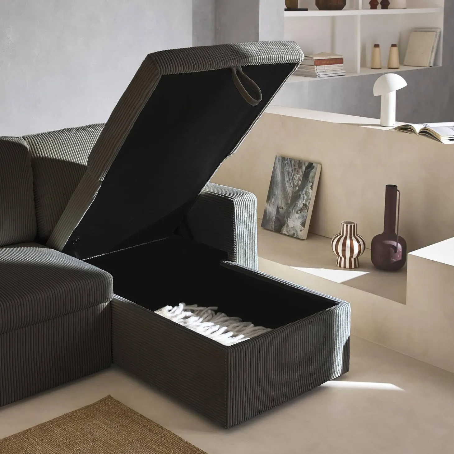 Ecksofa mit Schlaffunktion, Cord-Bezug, breit gerippt, 3-Sitzer