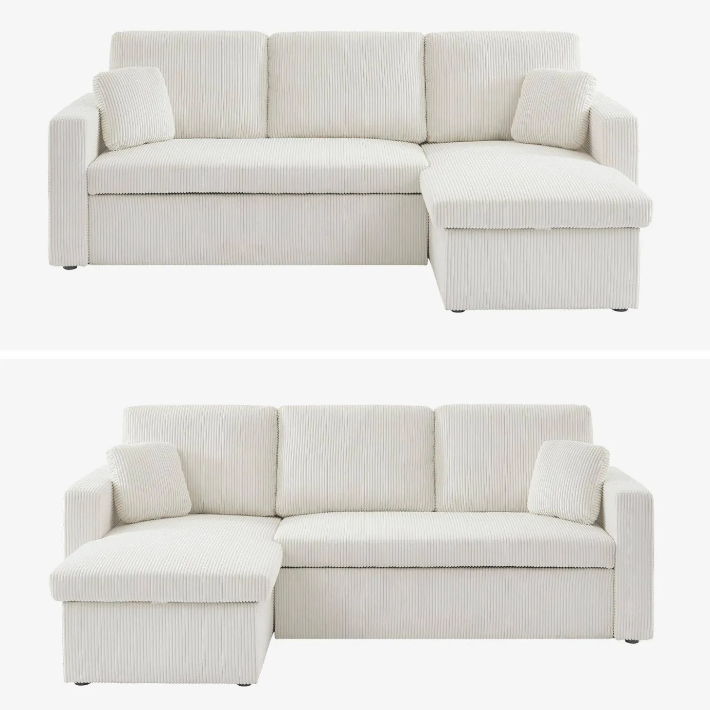 Ecksofa mit Schlaffunktion, Cord-Bezug, breit gerippt, 3-Sitzer