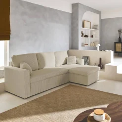 Ecksofa mit Schlaffunktion, Cord-Bezug, breit gerippt, 3-Sitzer