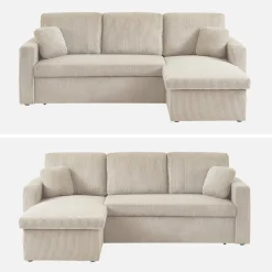Ecksofa mit Schlaffunktion, Cord-Bezug, breit gerippt, 3-Sitzer