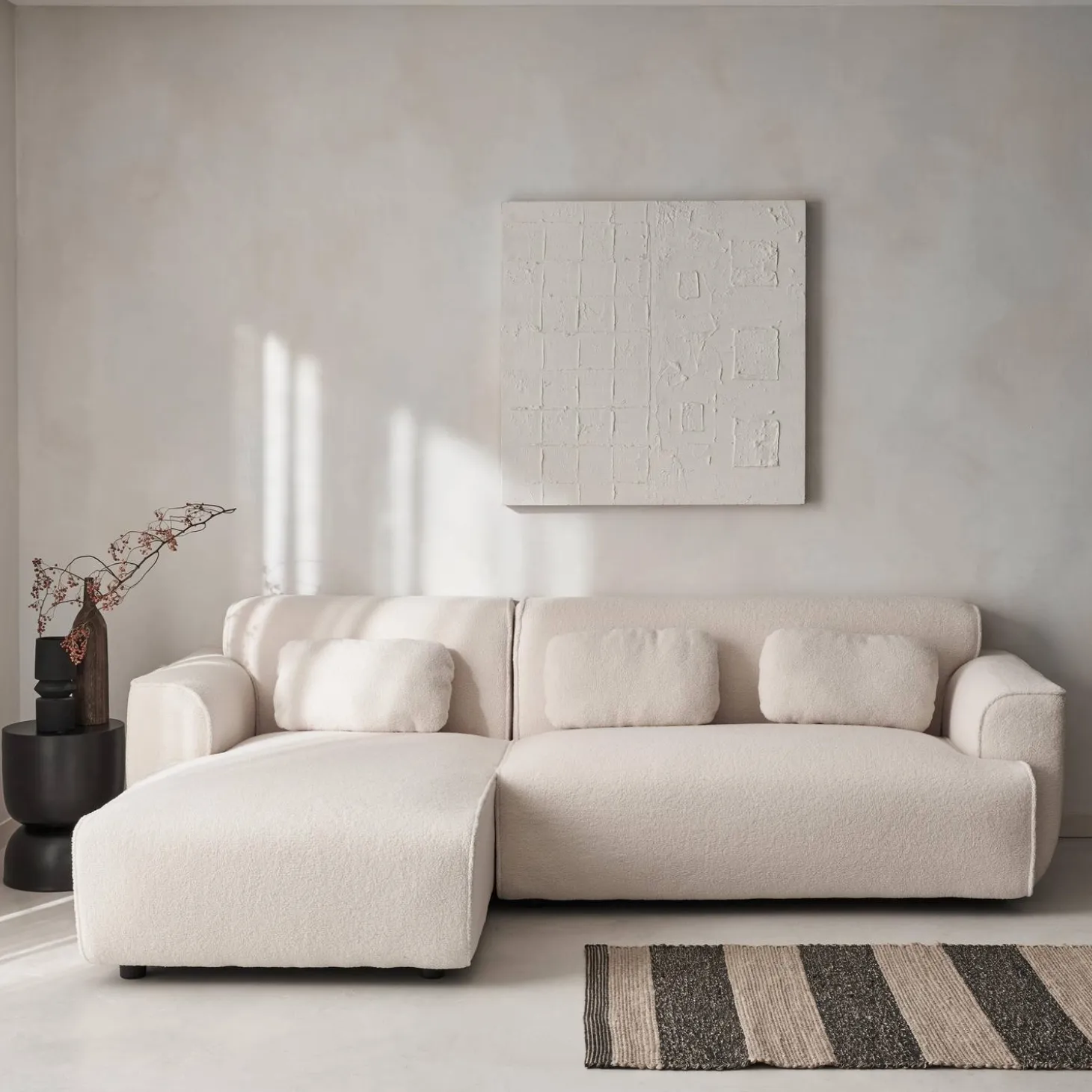 Ecksofa, 3-Sitzer mit Teddy Bouclé-Bezug
