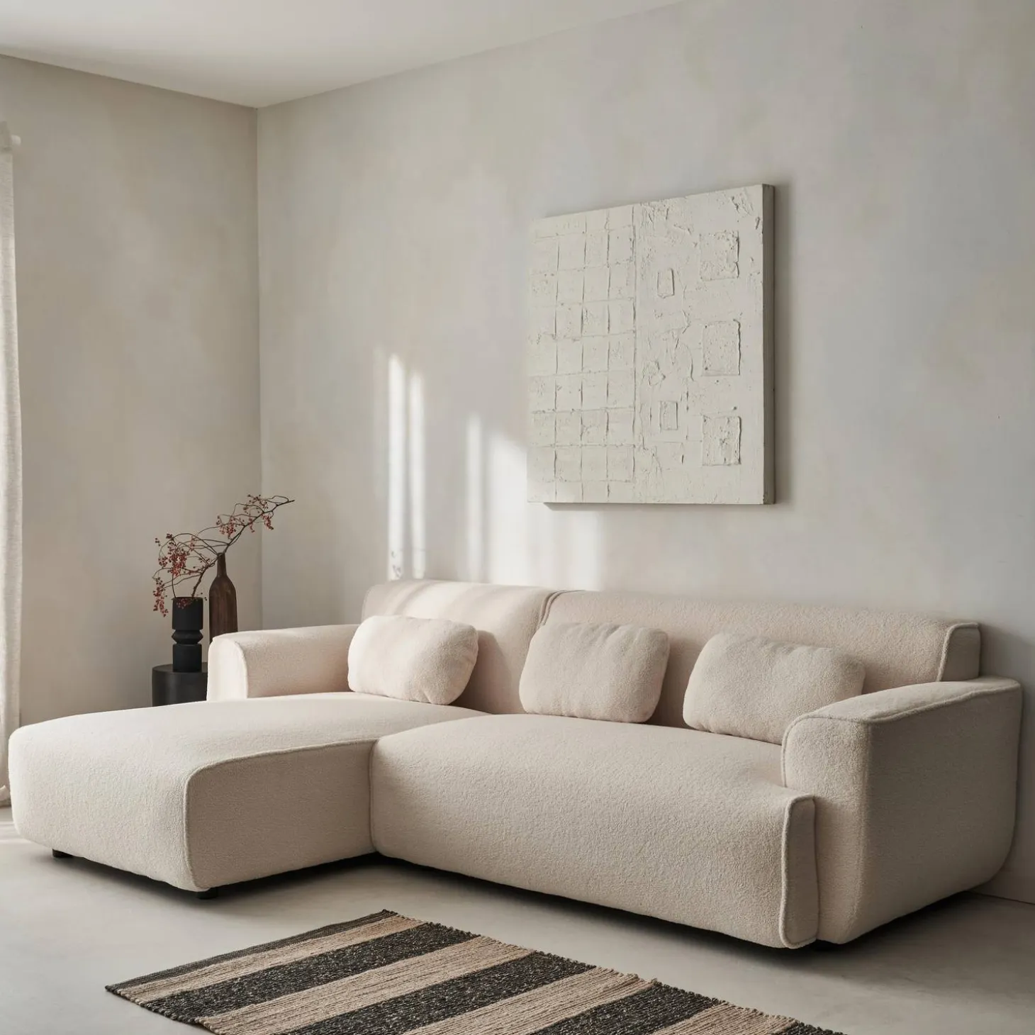 Ecksofa, 3-Sitzer mit Teddy Bouclé-Bezug