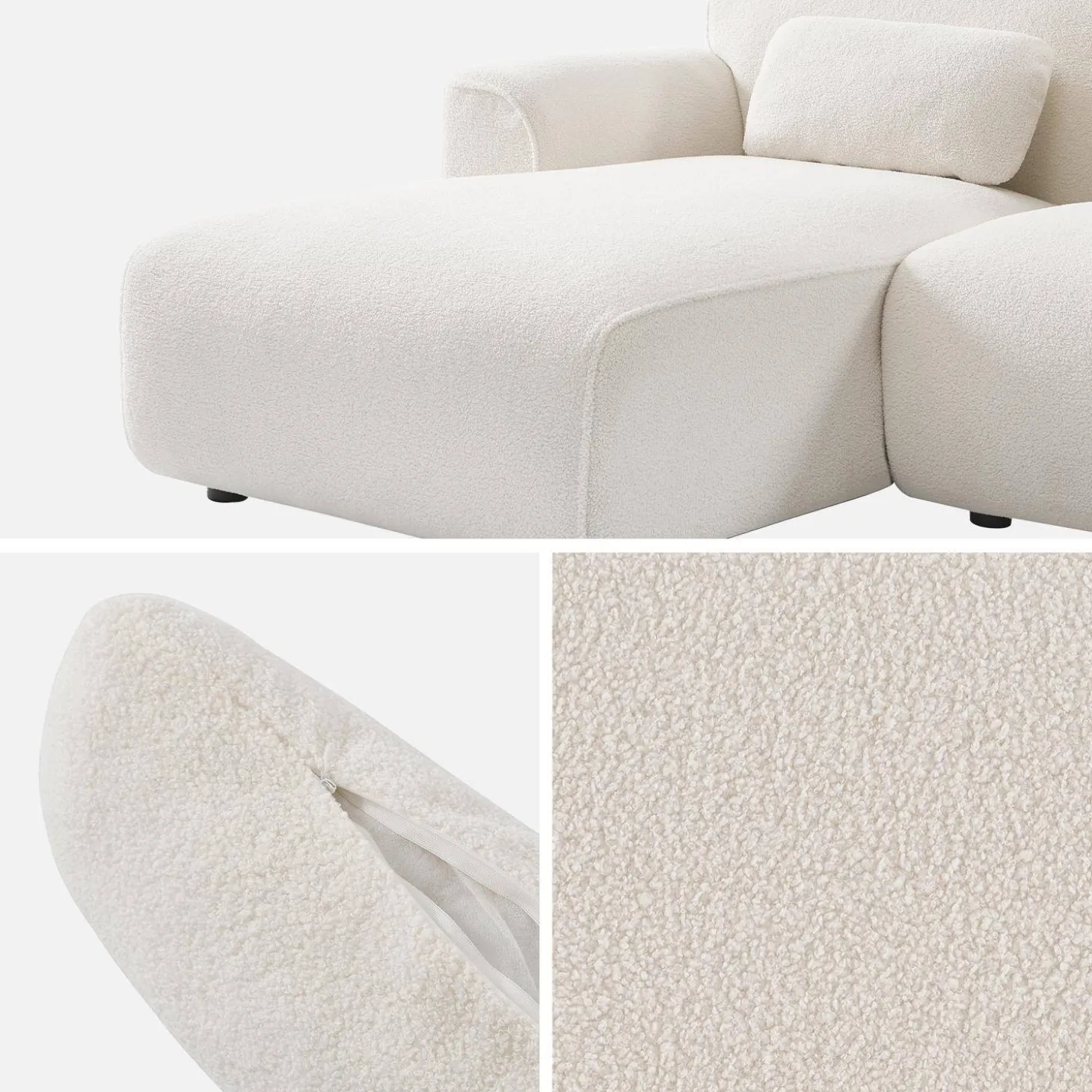 Ecksofa, 3-Sitzer mit Teddy Bouclé-Bezug
