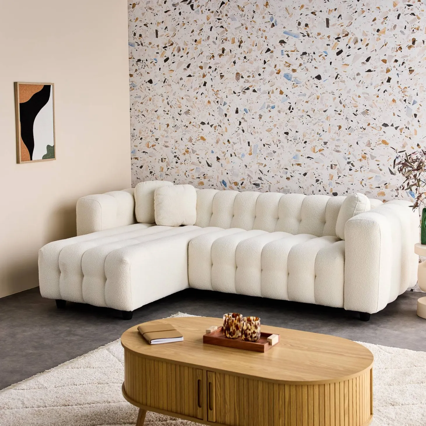 Ecksofa, wendbar, mit strukturiertem Bouclé-Bezug