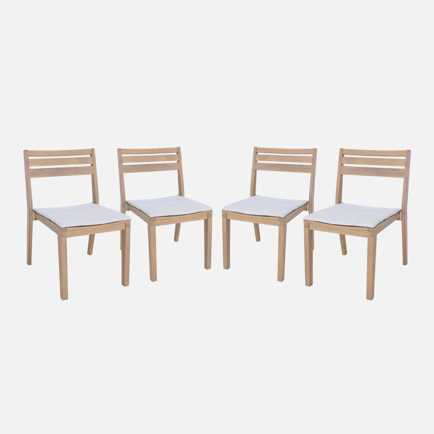 4er-Set Akazienholz-Gartenstühle mit Kissen