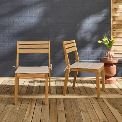 2er-Set Akazienholz-Gartenstühle mit Kissen