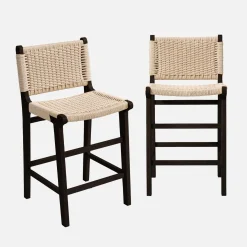 2er-Set Barhocker aus Heveaholz mit Seilbespannung