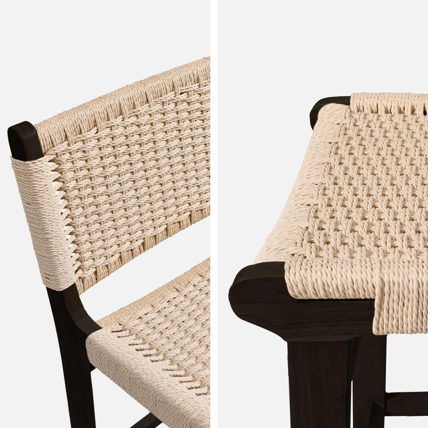 2er-Set Barhocker aus Heveaholz mit Seilbespannung