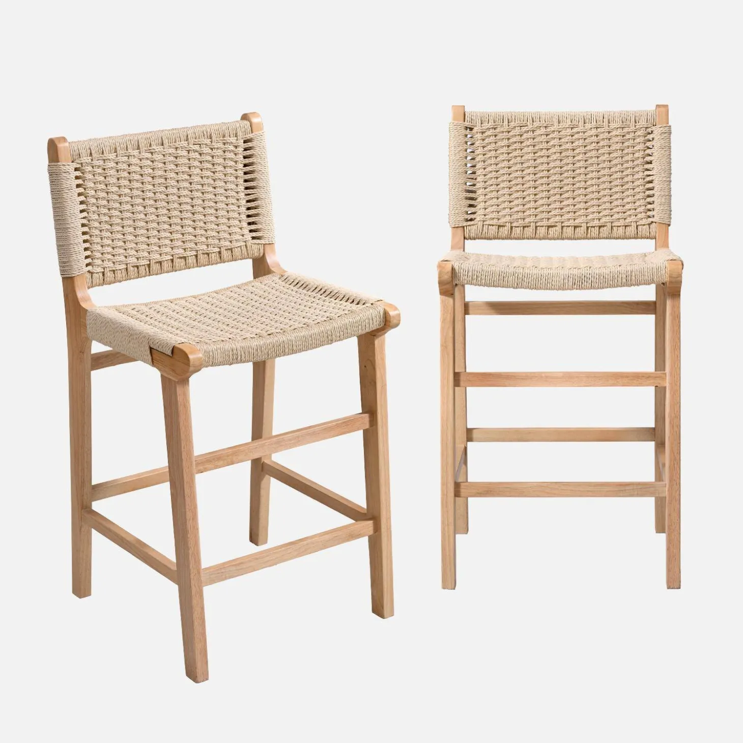 2er-Set Barhocker aus Heveaholz mit Seilbespannung