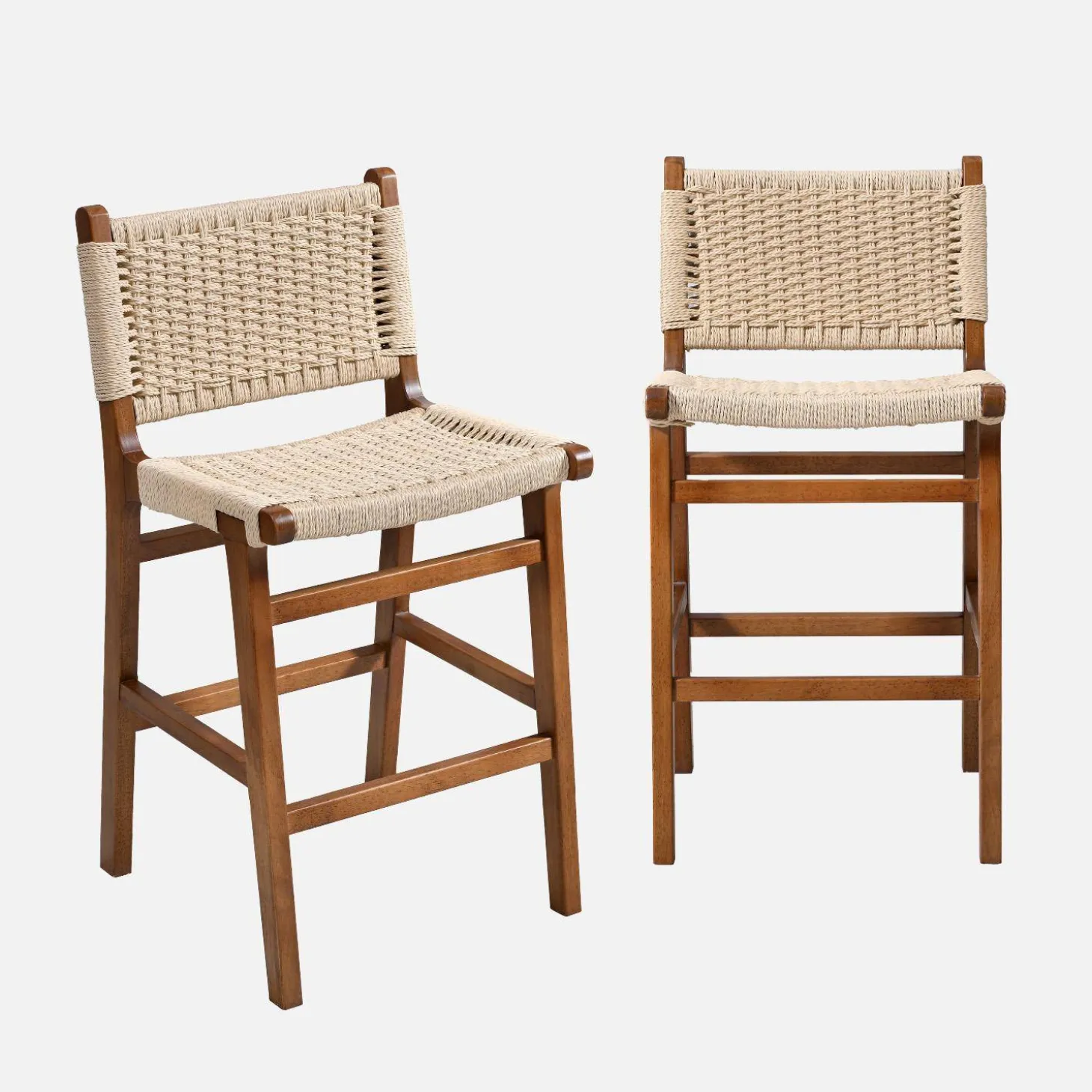 2er-Set Barhocker aus Heveaholz mit Seilbespannung