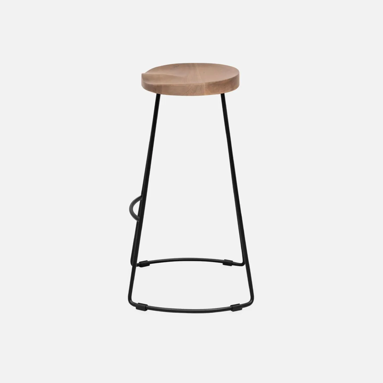 2er-Set Barhocker aus Mangoholz und Stahl, Fußstütze, 65 cm