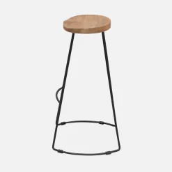 2er Set Barhocker aus Mangoholz und Stahl, Fußstütze, 75 cm