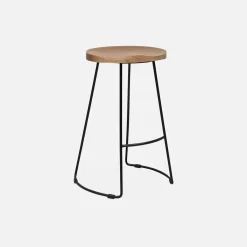 4er-Set Barhocker aus Mangoholz und Stahl, Fußstütze, 65cm