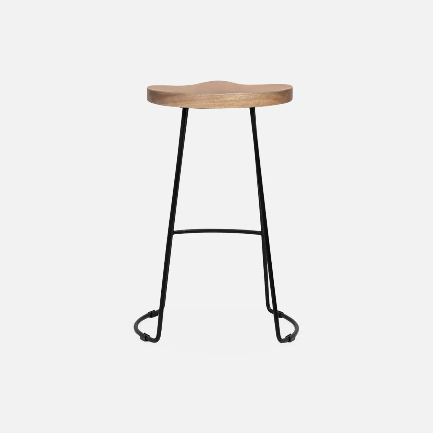 4er-Set Barhocker aus Mangoholz und Stahl, Fußstütze, 65cm