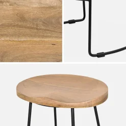 4er-Set Barhocker aus Mangoholz und Stahl, Fußstütze, 65cm