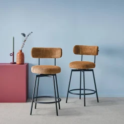 2er-Set Barhocker mit drehbarem Sitz aus Metall mit Stoffbezug