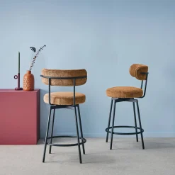 2er-Set Barhocker mit drehbarem Sitz aus Metall mit Stoffbezug