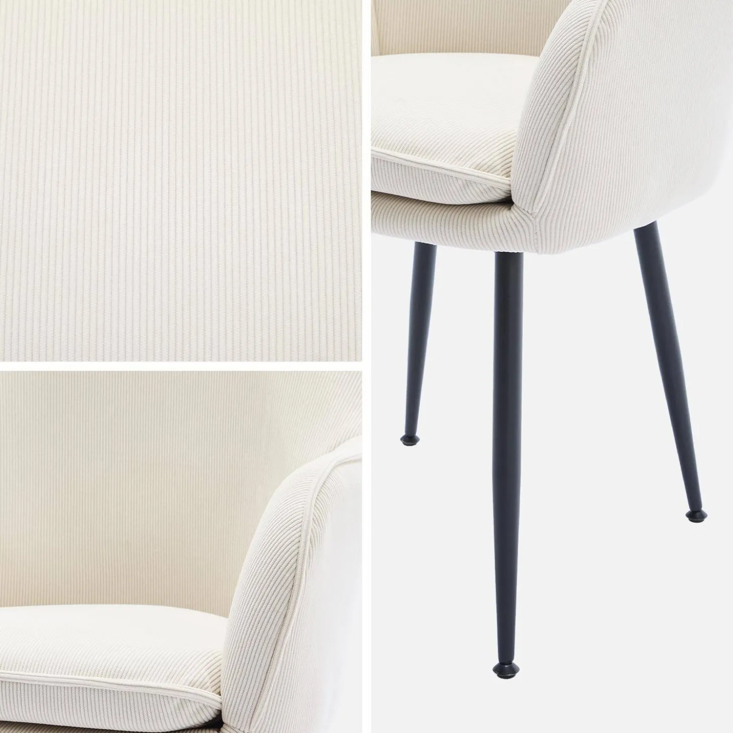 2er-Set Cord-Sessel mit mattschwarzen Metallbeinen
