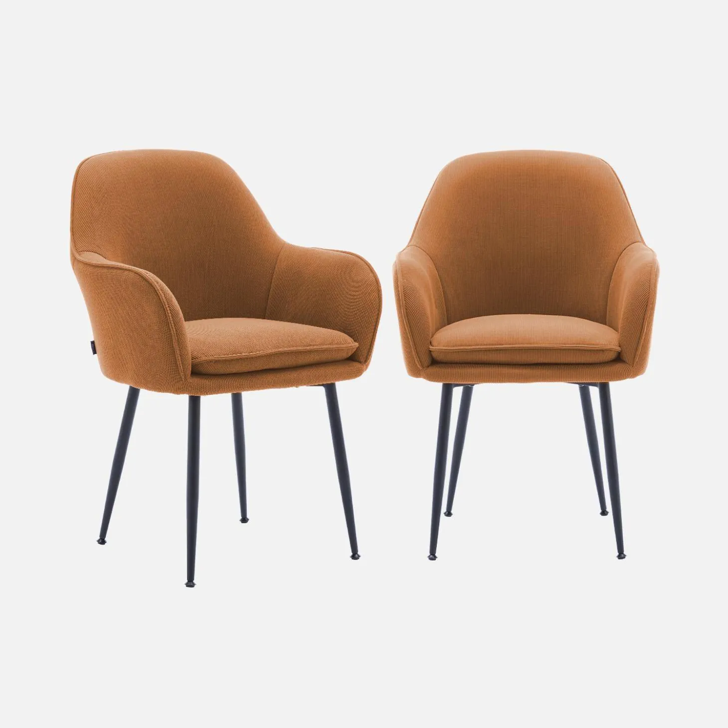 2er-Set Cord-Sessel mit mattschwarzen Metallbeinen