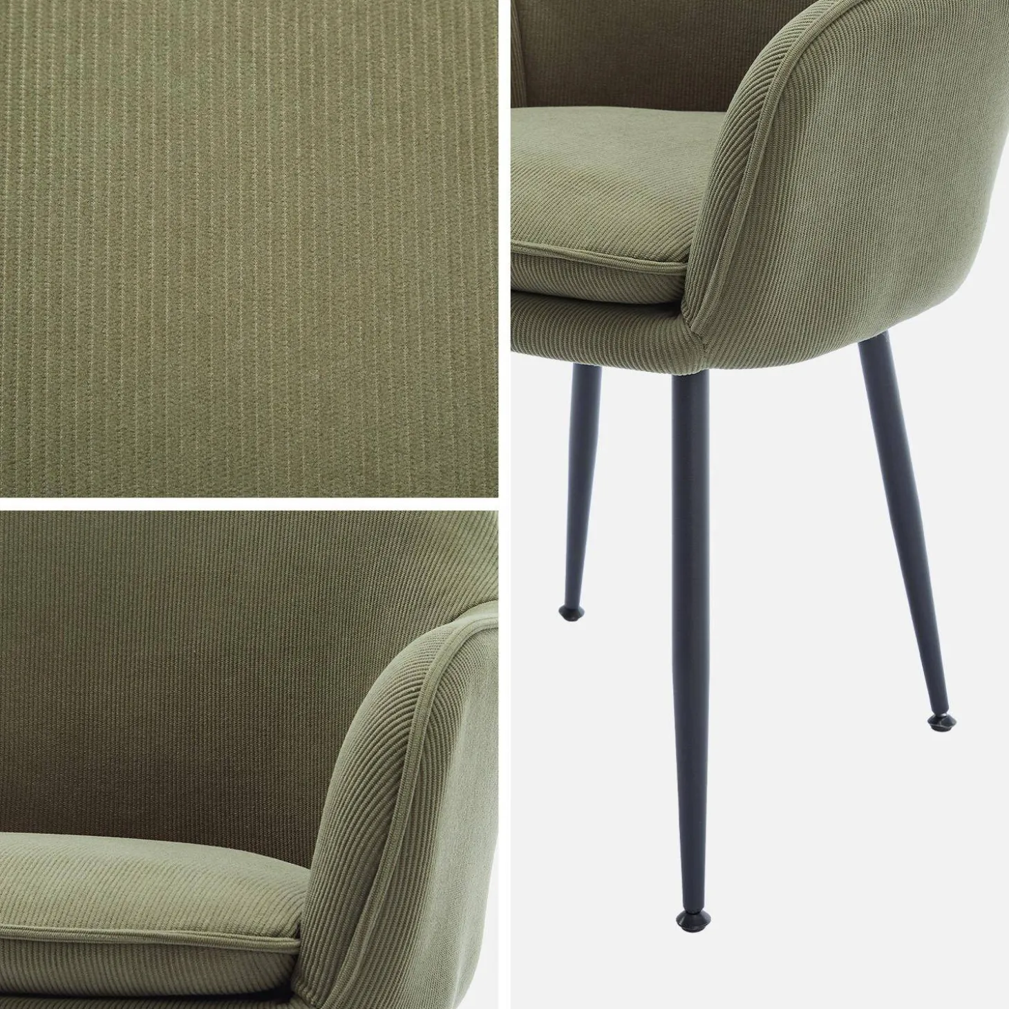 2er-Set Cord-Sessel mit mattschwarzen Metallbeinen
