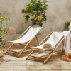 2er-Set Gartenliegen aus Bambus, klappbar, Liegefläche aus Stoff