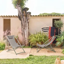 2er-Set Gartenliegen mit Kissen