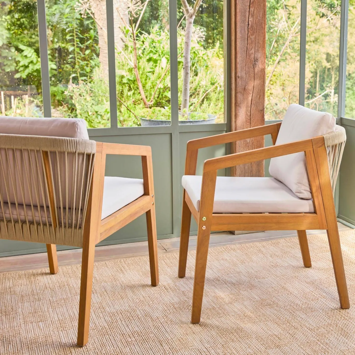 2er-Set Gartensessel aus Akazienholz mit Seilbespannung