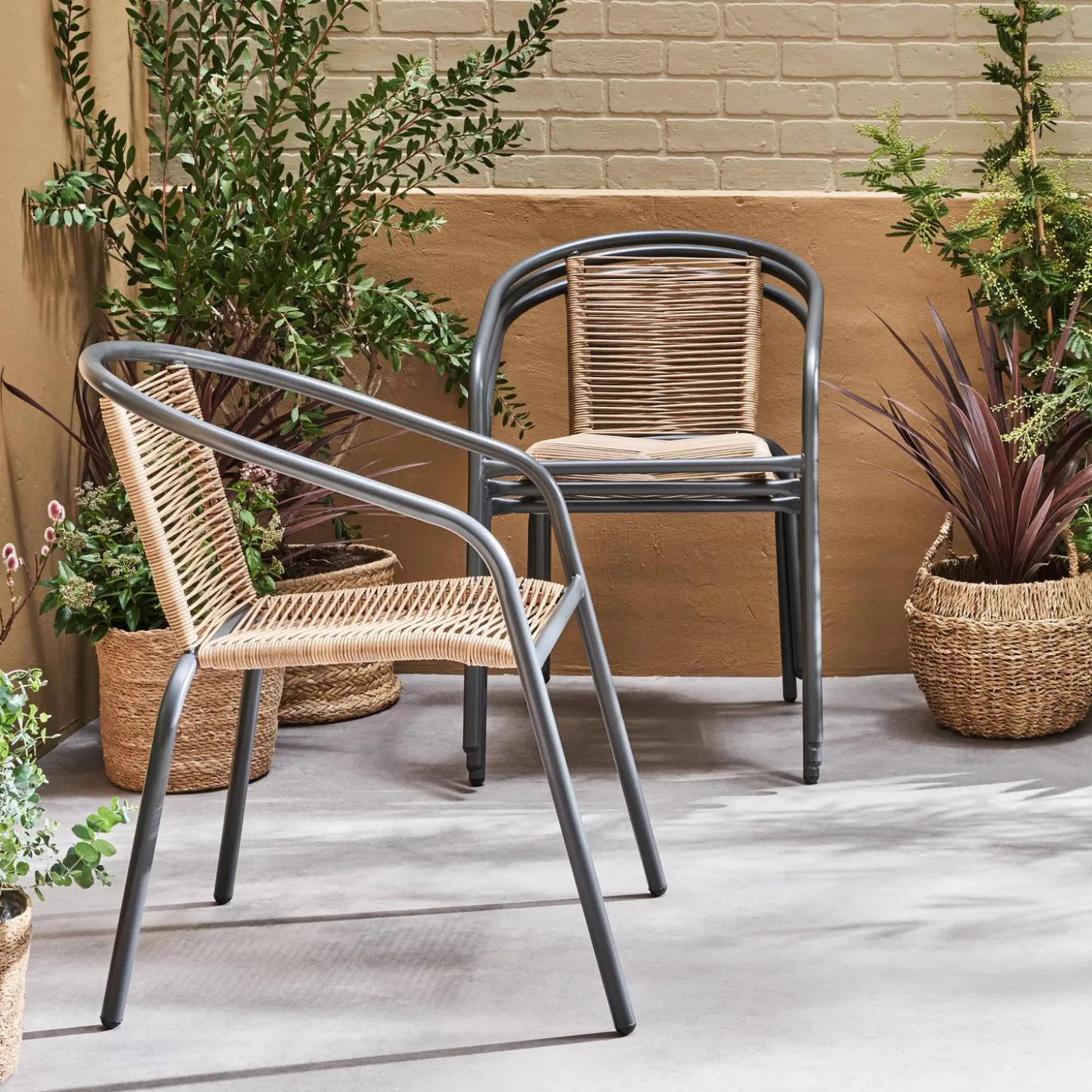 4er-Set Gartensessel aus Stahl mit Kunststoff-Bespannung