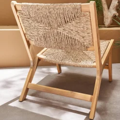2er Set Gartensessel, Holz und Kunststoff mit Strohlook, drinnen/draußen