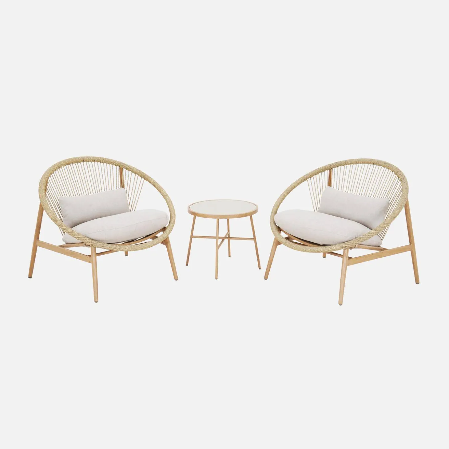 2er-Set Gartensessel mit Tisch, aus Stahl und Rattan
