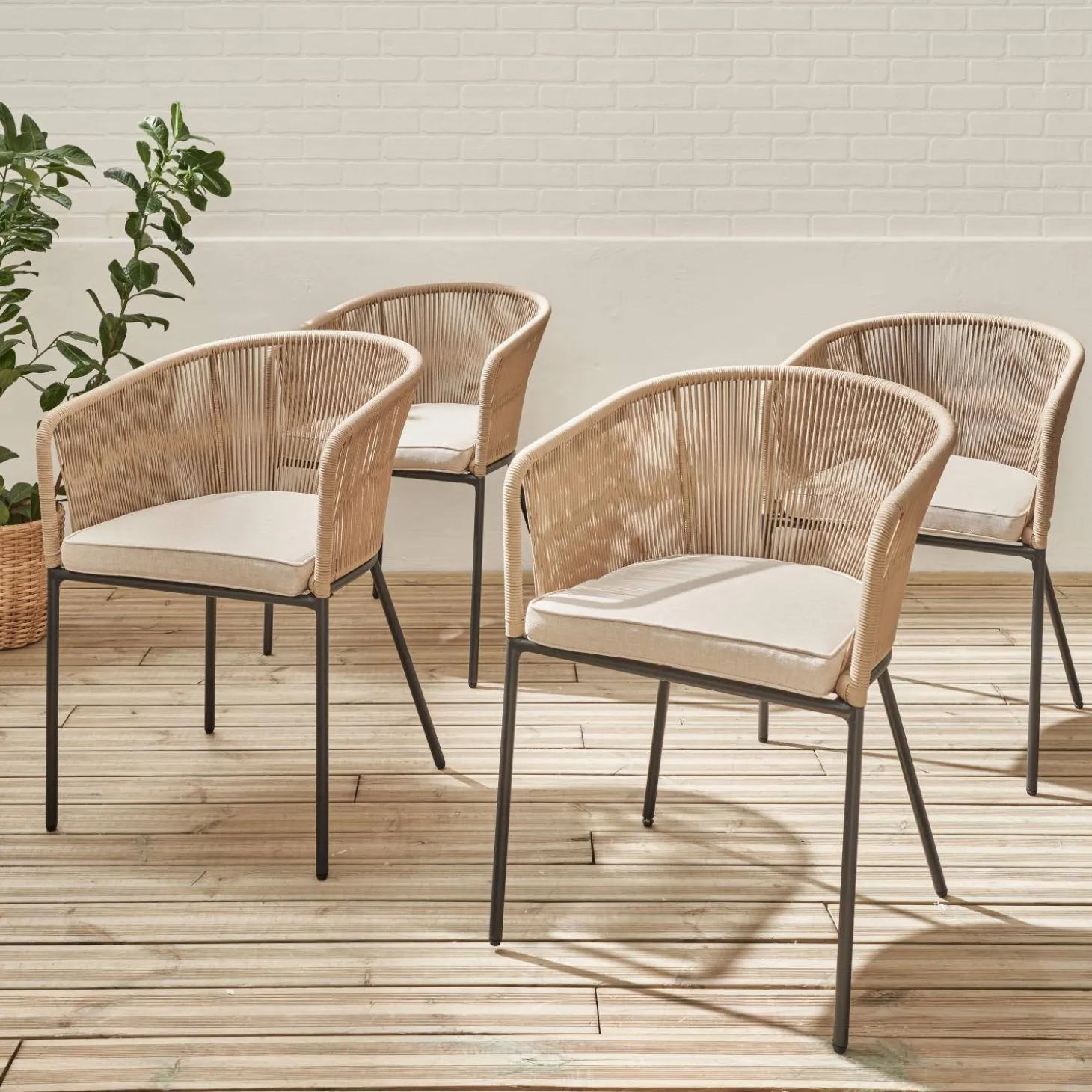 4er Set Gartensessel verzinkter Stahl mit Bespannung
