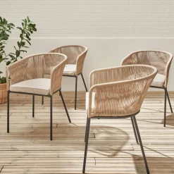 4er Set Gartensessel verzinkter Stahl mit Bespannung
