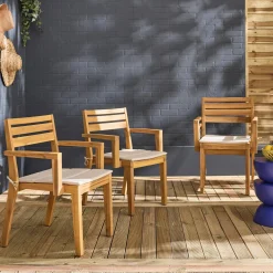 4er-Set Gartenstühle aus Akazienholz mit Kissen