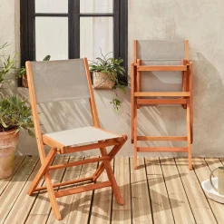 2er Set Gartenstühle Klappstühle, Holz und Textilene