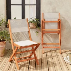 2er Set Gartenstühle Klappstühle, Holz und Textilene