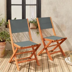 2er Set Gartenstühle Klappstühle, Holz und Textilene