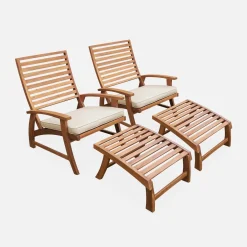2er Set Gartenstühle mit Fußstütze
