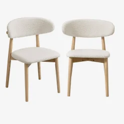 2er-Set Heveaholzstühle mit Bouclé-Bezug