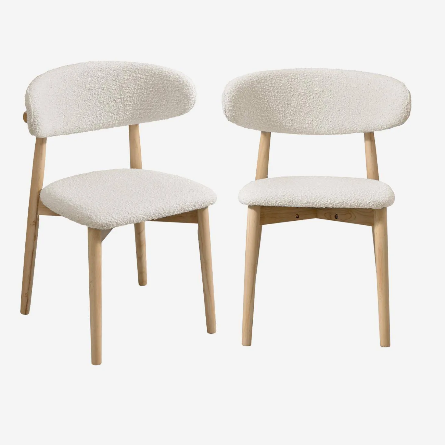 2er-Set Heveaholzstühle mit Bouclé-Bezug