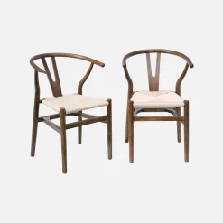 2er-Set Holzstühle mit Sitzfläche aus Seilbespannung
